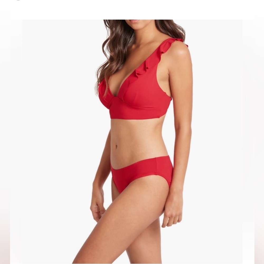 Vibrant Red Ruffle Bikini Top and Bottom - Picture 2 of 9